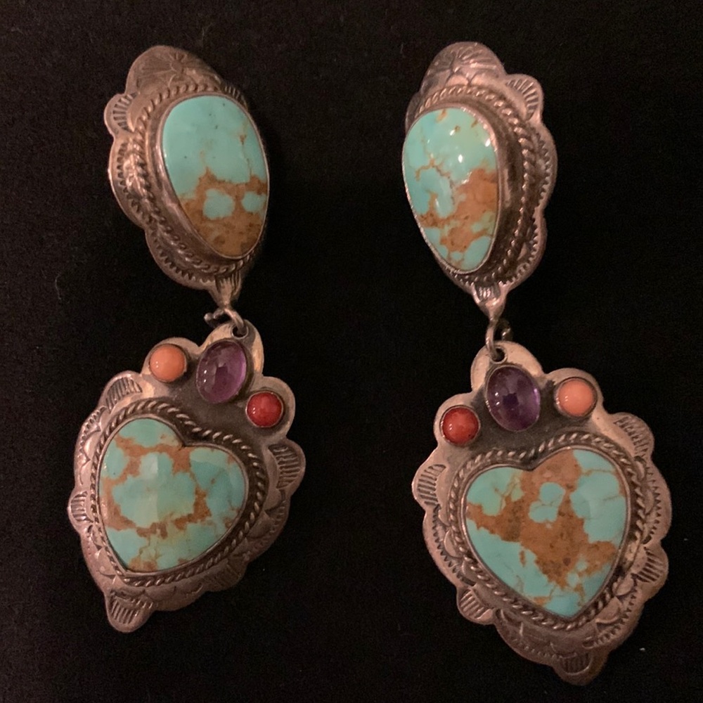 Southwestern style silver earrings with natural stones